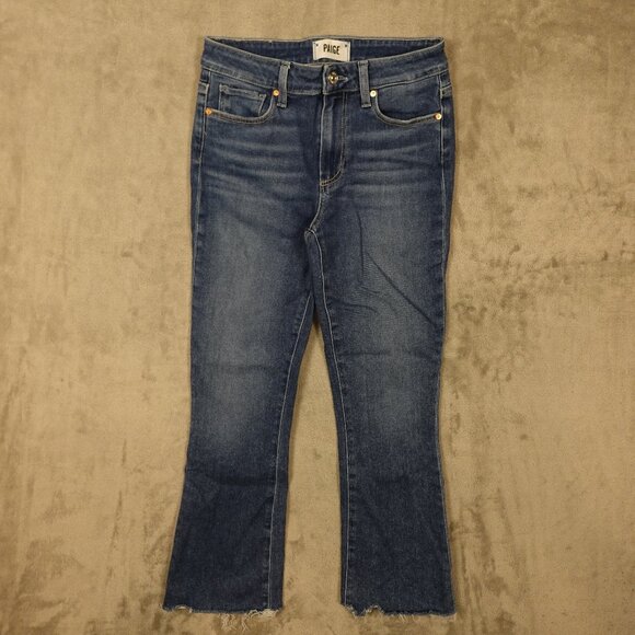 Paige Jeans Colette Crop Flare Jean Women’s Size 26 Raw Hem Blue Denim - Picture 1 of 13